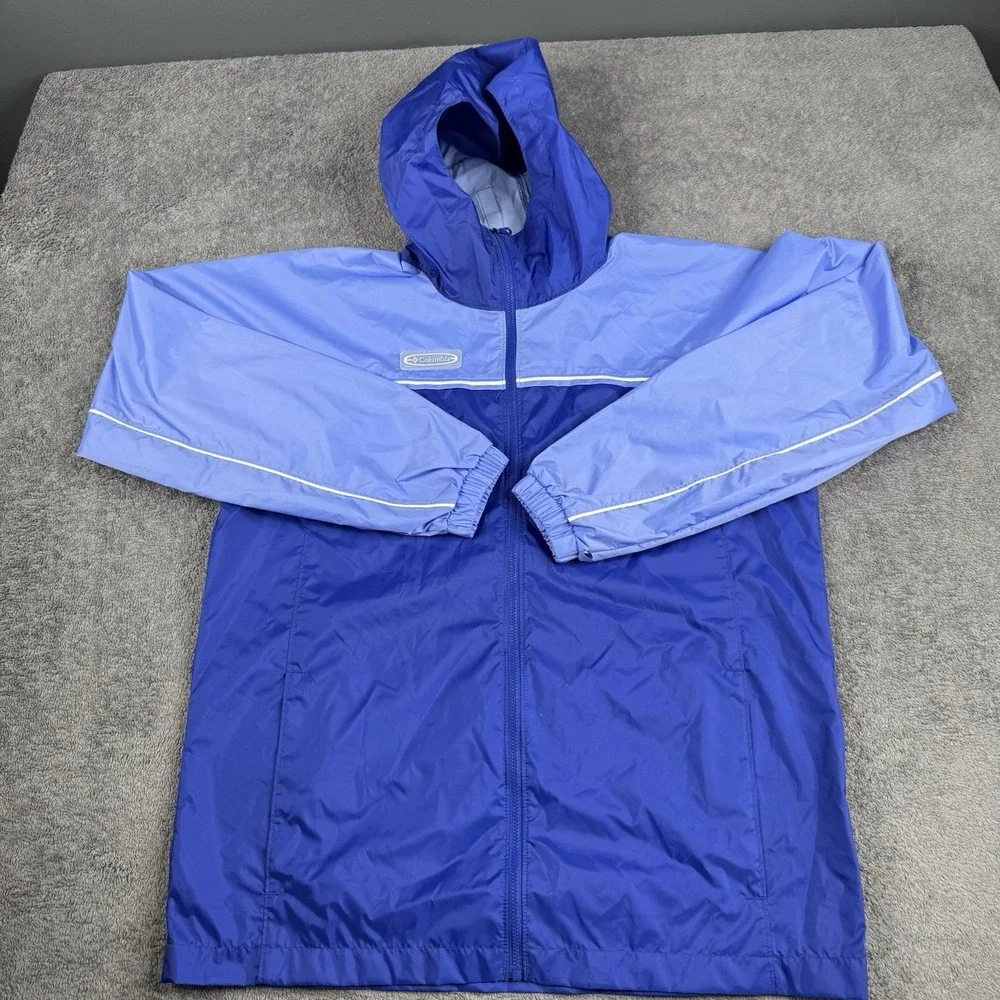 GUC Columbia Youth Kids Jacket Blue Hooded‎ Rain Jacket Full Zip, Size: XL 18-20